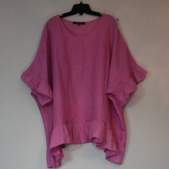 Vivian Shyu Linen oversized pink top tunic ruffle sleeve button Italy sz m/L /XL - Picture 1 of 7